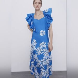 Zara Printed Poplin Floral Midi Dress